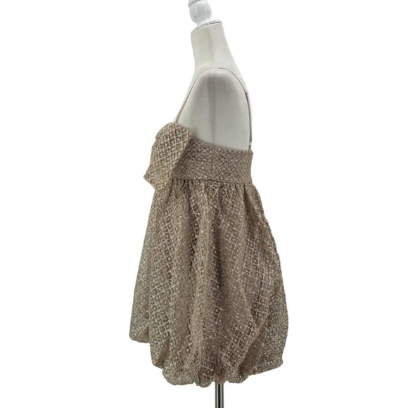 NEW Storia Womens Small Dress Glitter Bow Champagne Mini Bubble Dress Party - Picture 4 of 13